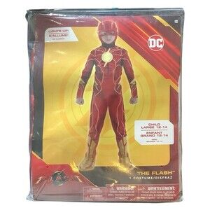 DC The Flash Costume LIGHTS UP Halloween Fall Play New Size L 12-14
